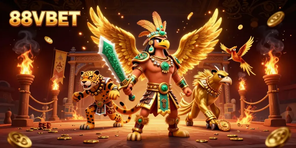 Engage in the thrilling world of 88VBET with vibrant warriors and golden tokens.