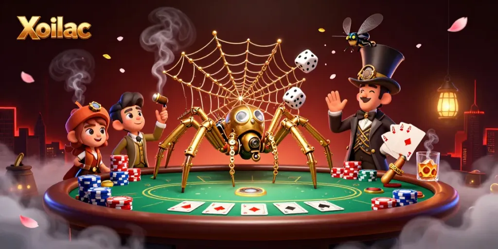 Xoilac captures thrilling poker action in a whimsical steampunk setting with immersive details.