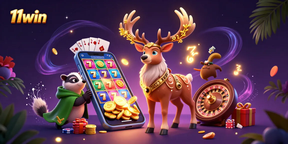 Experience thrilling casino action with 11win's vibrant illustration featuring dynamic game elements.