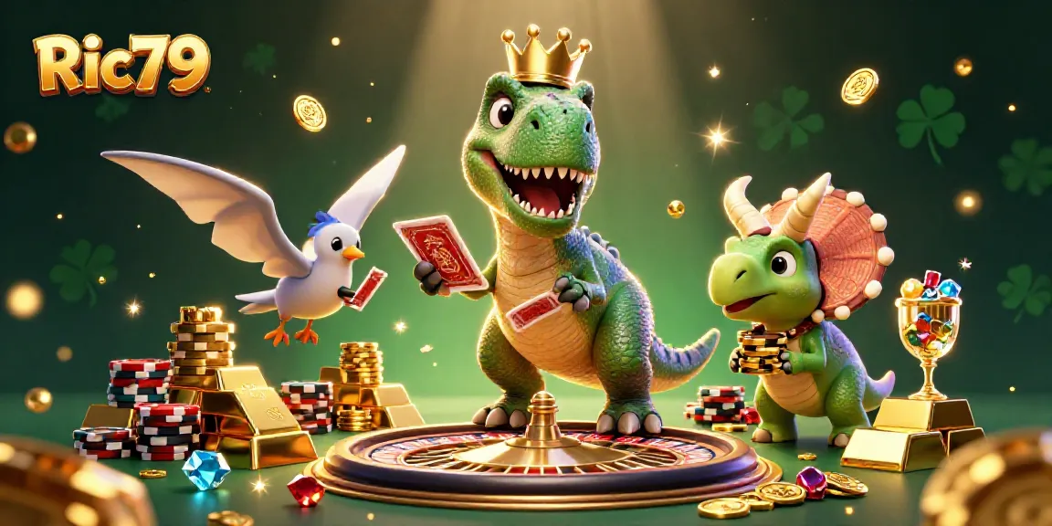 Experience thrilling gameplay with Ric79 at a cartoon casino featuring vibrant characters and prizes.