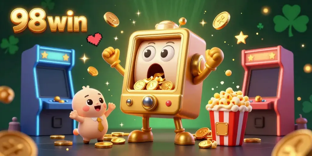 Experience the excitement of winning at 98 win with stunning visuals of a jackpot-winning slot machine.