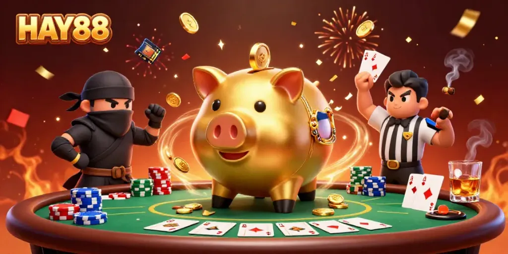 Experience intense gaming action at HAY88 with vibrant casino characters and elements