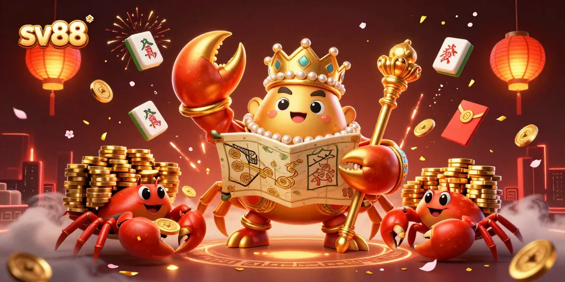 Join the excitement of sv88 casino with the golden crab emperor and treasure-filled characters!