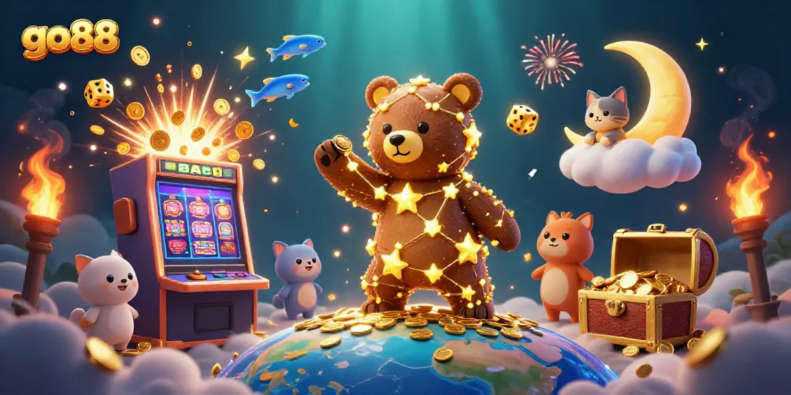 Experience the excitement of go88 with cartoon characters collecting jackpot treasures in a vibrant casino scene.