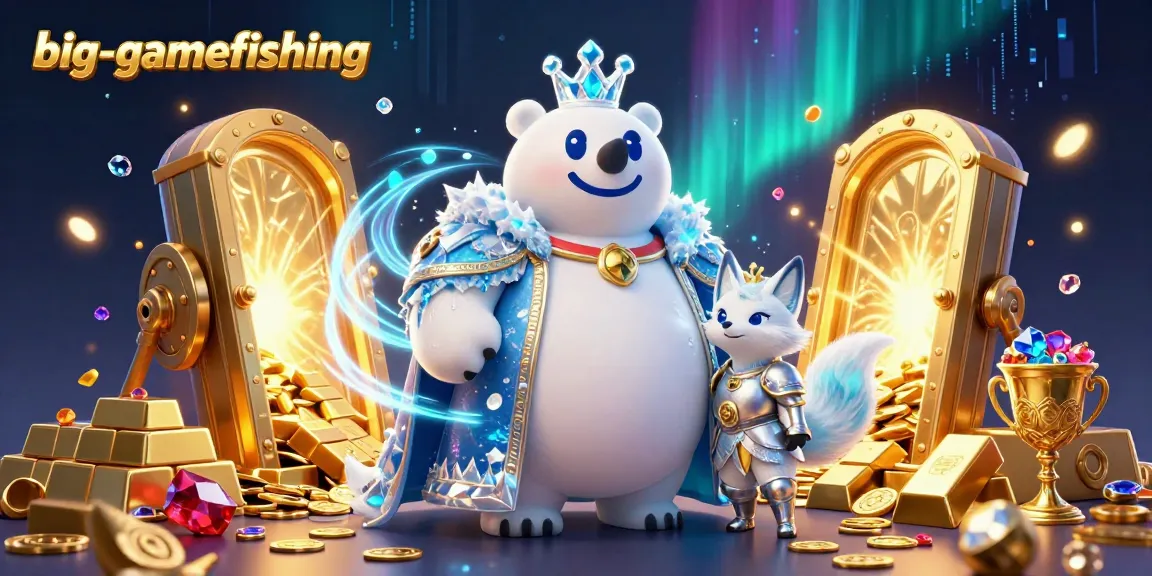 Engage in big-gamefishing with a vibrant scene showcasing treasure and royal characters.