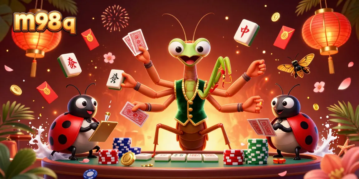 Engage with the vibrant m98 q casino scene featuring a giant card sharp and ladybug pit boss in action.