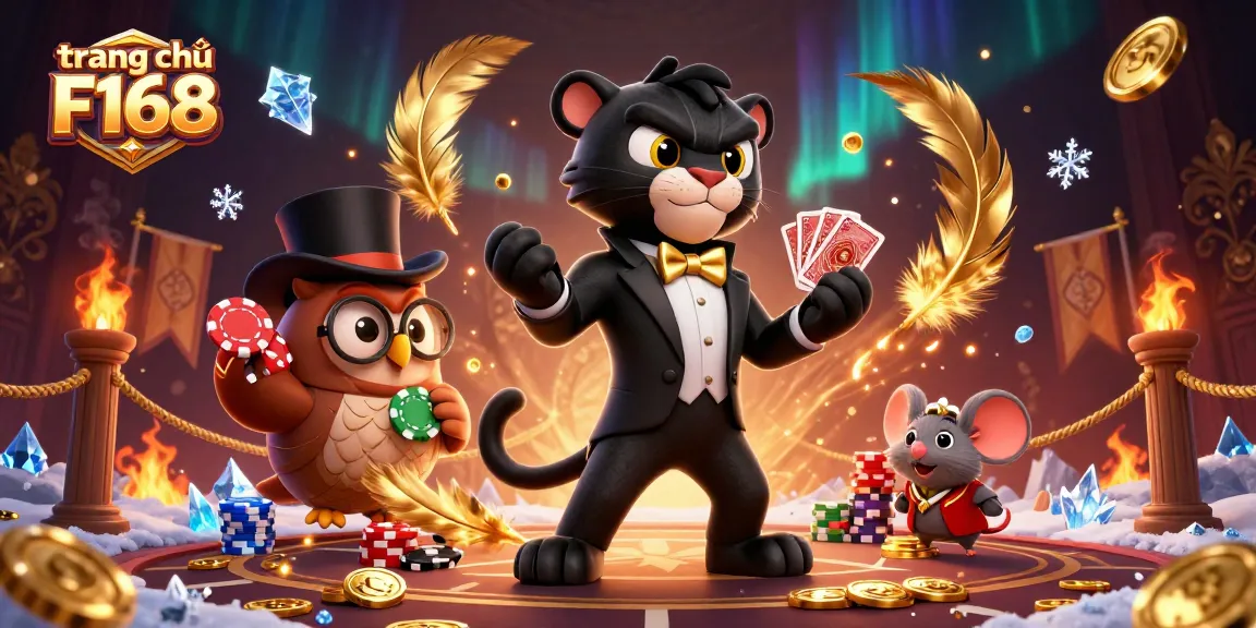 Engage with exciting gameplay at trang chủ F168 with stylish panther, owl, and lucky mouse in vibrant casino scene.