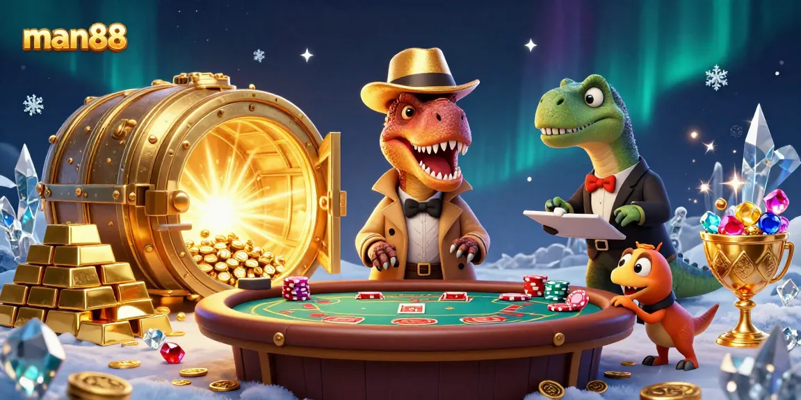 Experience the thrill of man88 gaming with cartoon characters in a vibrant casino scene.