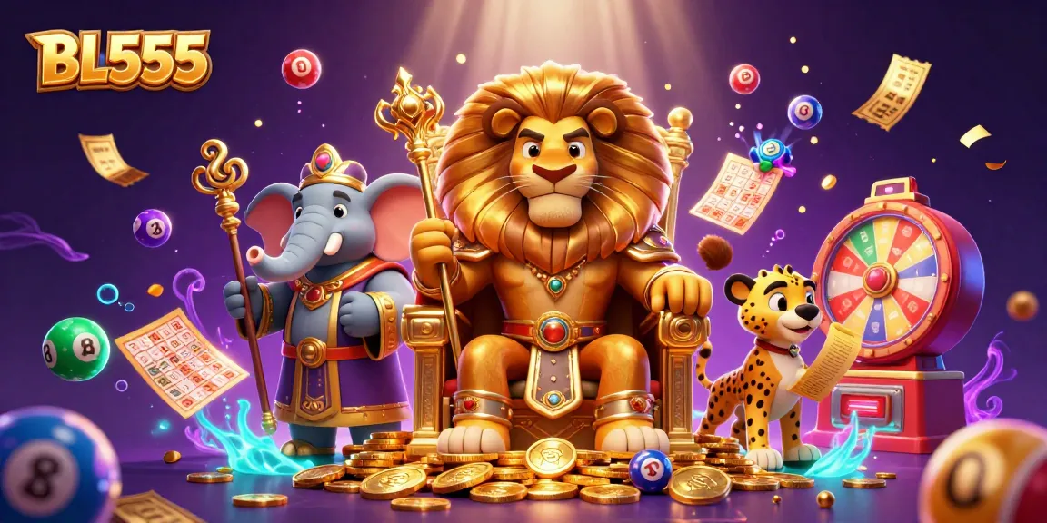 Win at BL555 with vibrant games, colorful lottery balls, and royal characters in 3D
