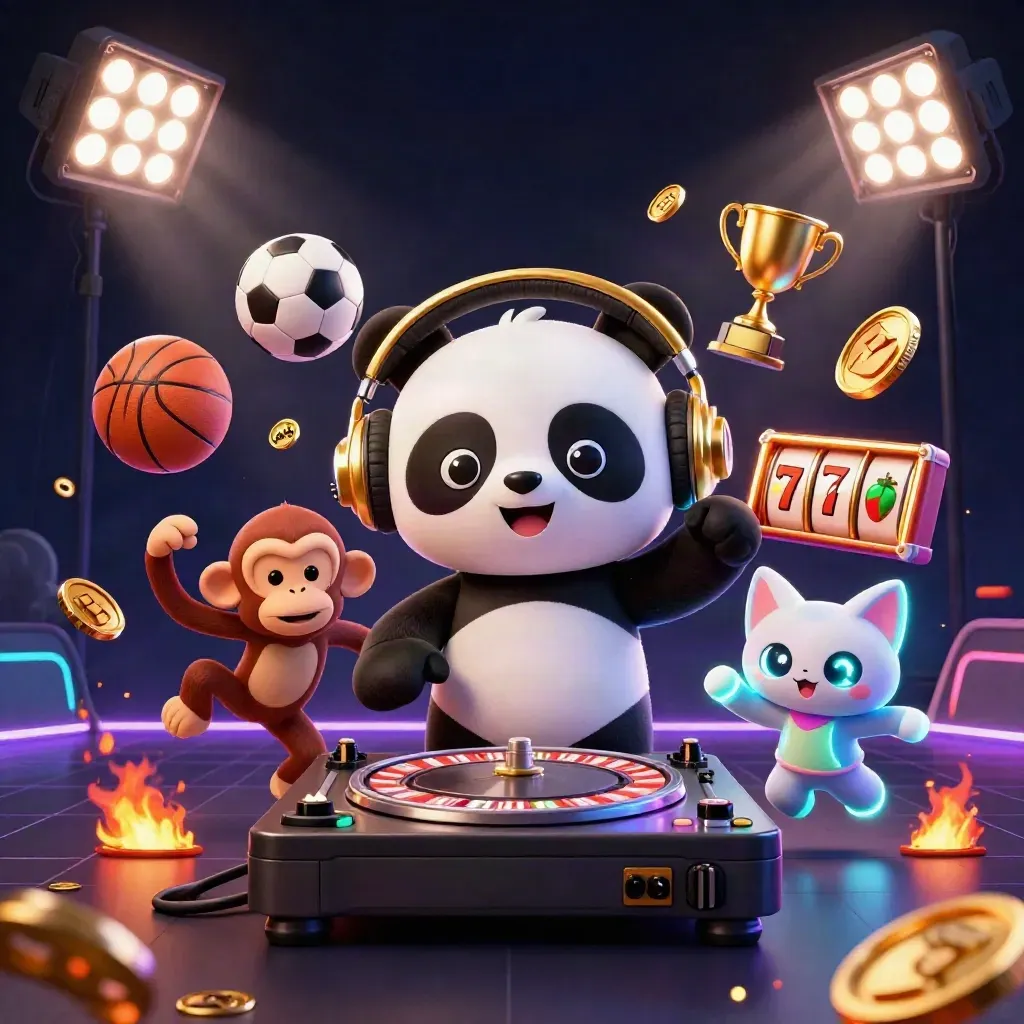 DJ panda, dancing monkey, and rave kitten burst through casino gold and sports props