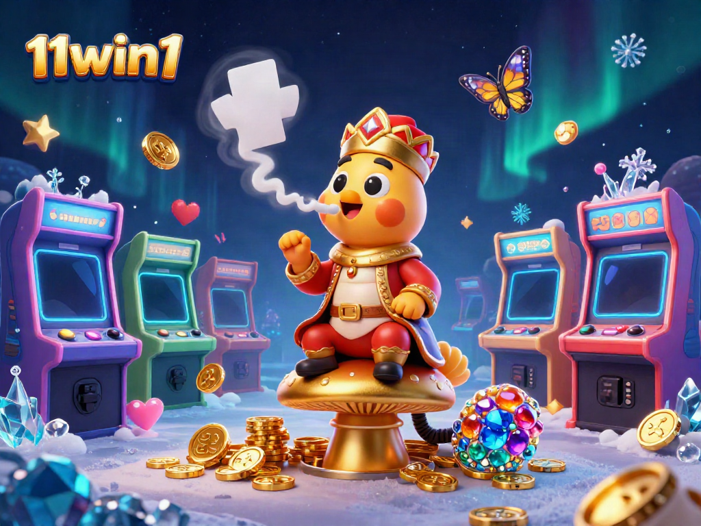Experience the vibrant world of gambling with 11win1 featuring a whimsical caterpillar master on a golden throne.