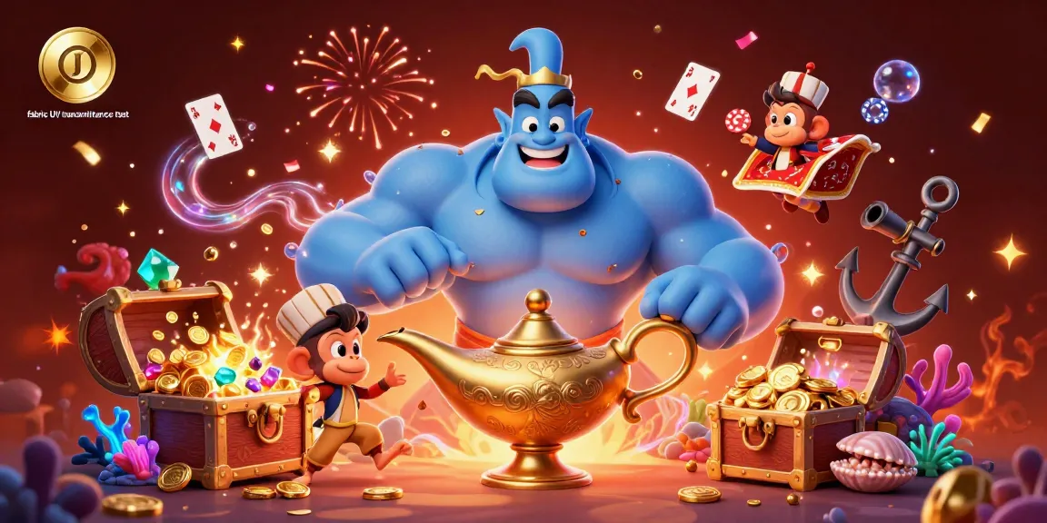 Experience the fabric UV transmittance test as the genie bursts into action with poker chips and treasure.