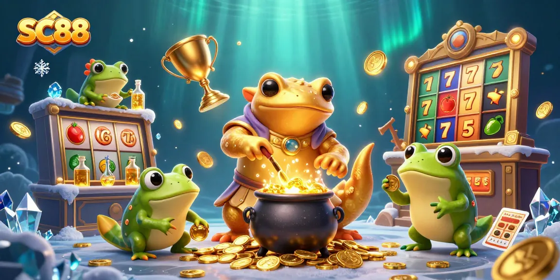 SC88 captivates with its enchanting casino scene featuring golden elements and vibrant coins.