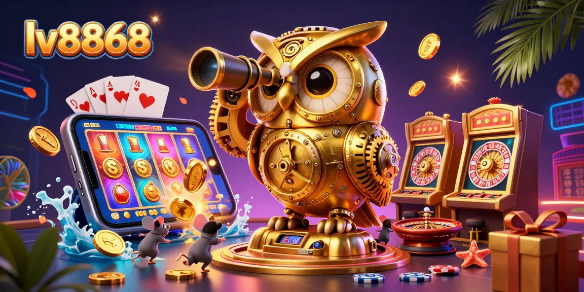 Engage with dynamic gaming at lv8868 with a lively casino illustration featuring vibrant slot machines and characters.