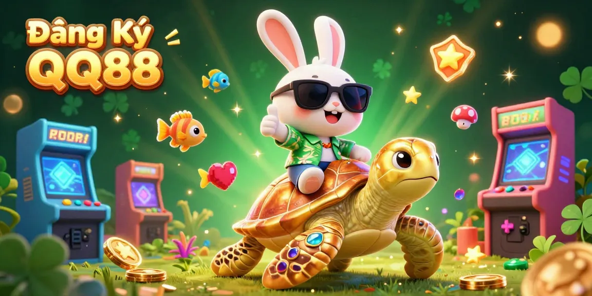 Join the fun with Đăng Ký QQ88, showcasing a lively scene with a lucky rabbit and golden turtle!