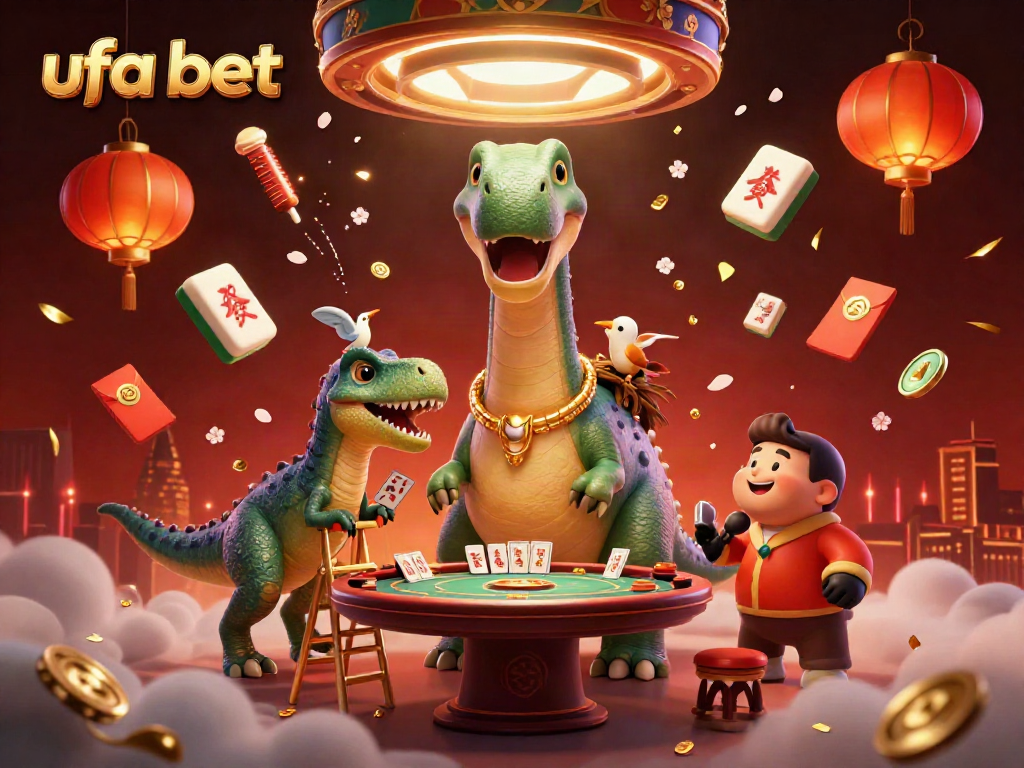 Engage with the unique ufabet gaming experience in a vibrant illustrated casino scene filled with excitement.