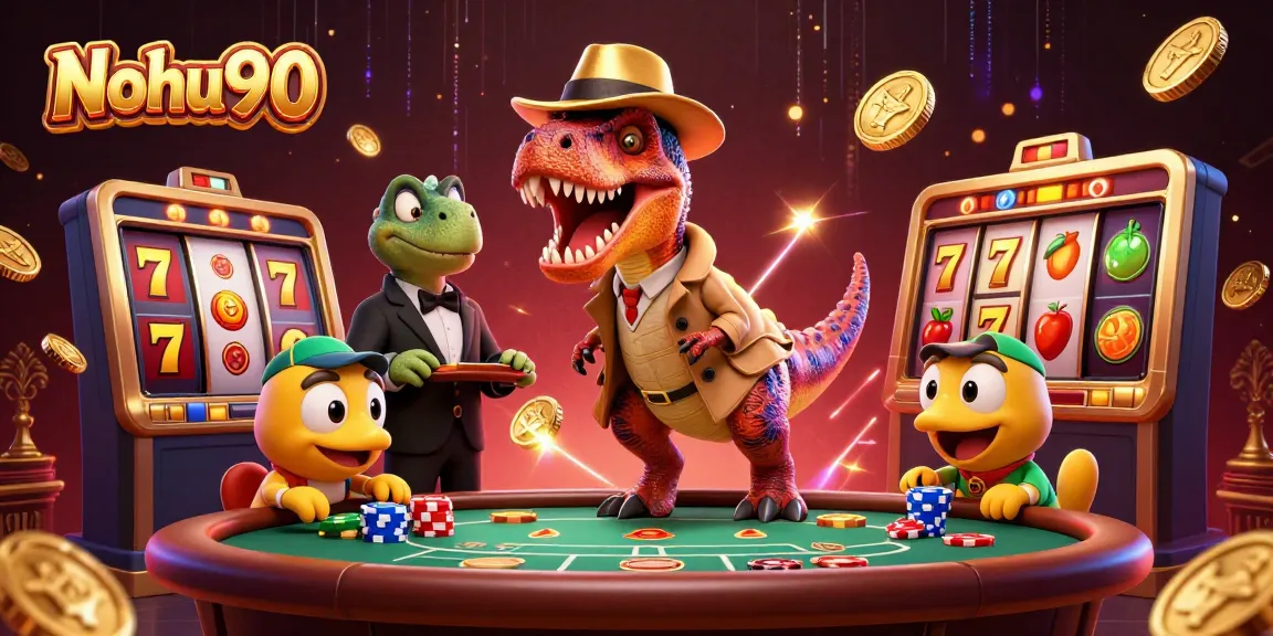 Nohu90's illustration features a playful velociraptor card counter at a blackjack table, adding excitement to the casino atmosphere.