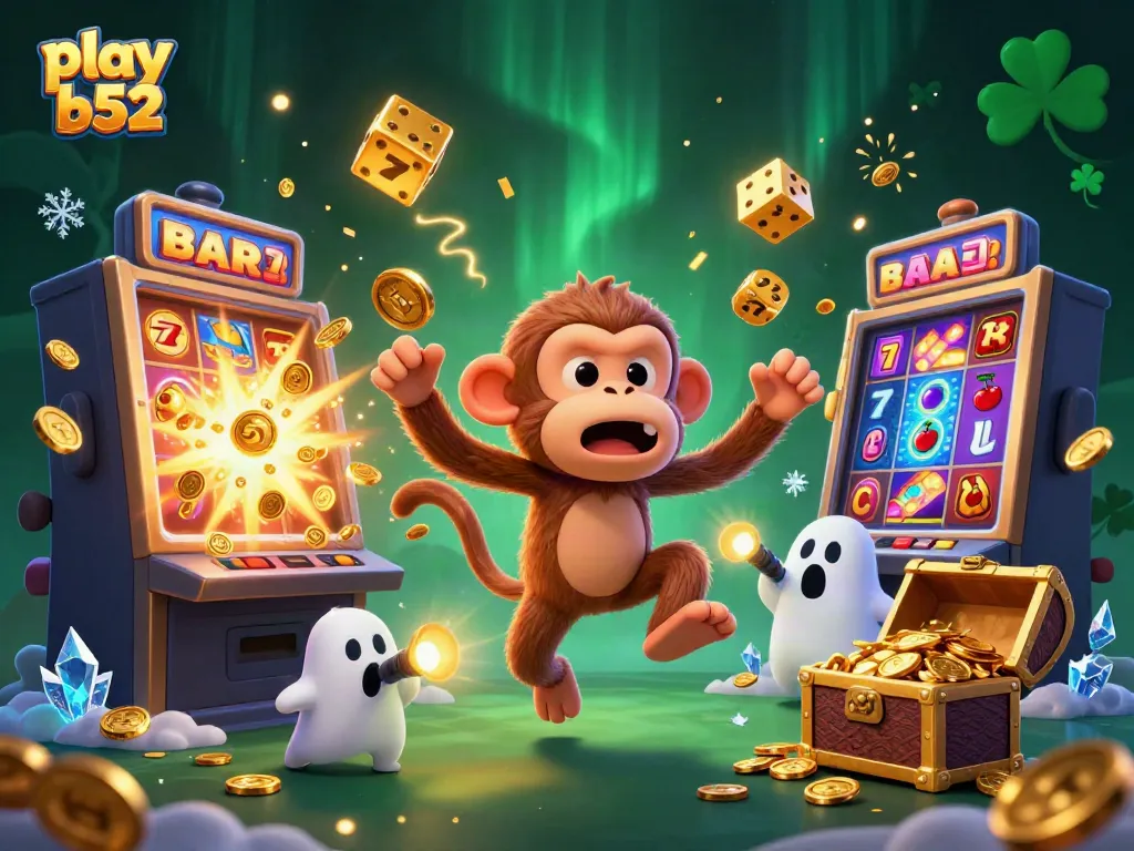 Engage in exciting gameplay as you play b52 with colorful casino elements and lively characters in a haunted casino scene.