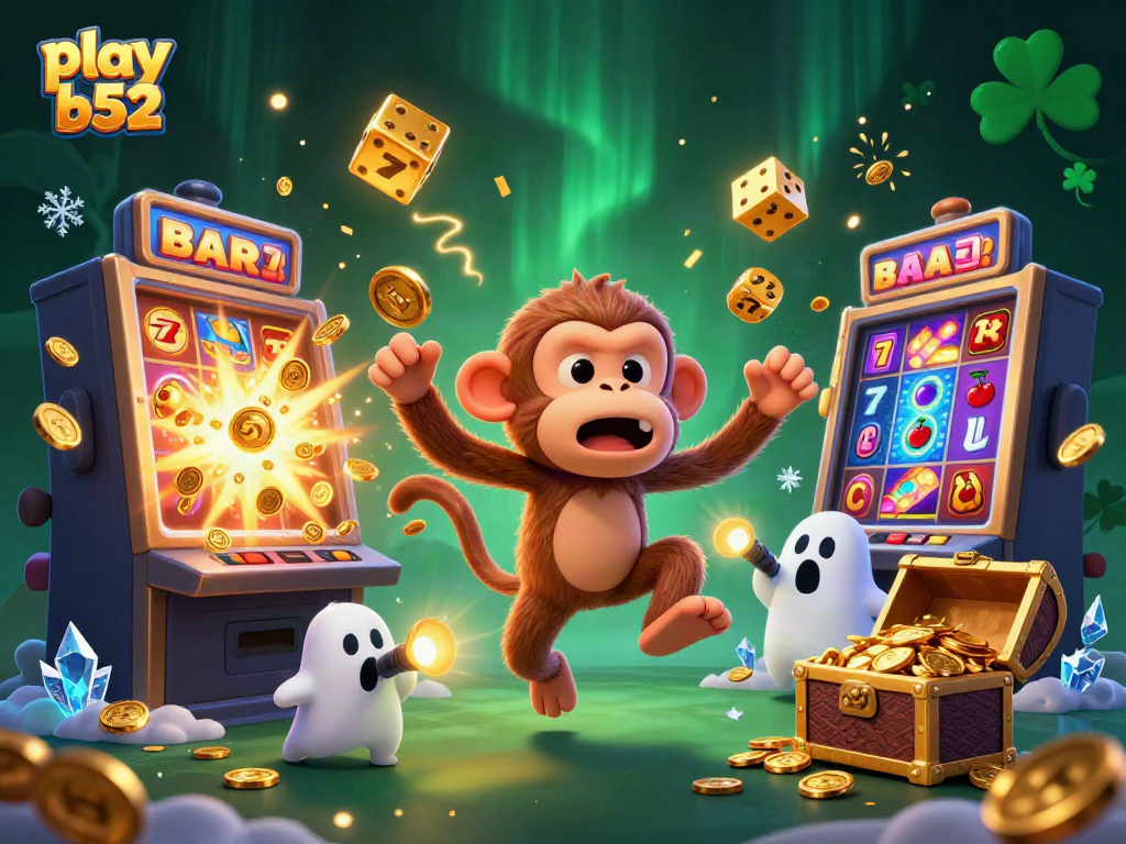 Engage in exciting gameplay as you play b52 with colorful casino elements and lively characters in a haunted casino scene.