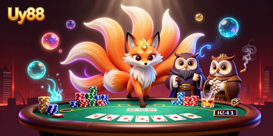 Uy88 showcases vibrant gaming energy with whimsical characters in a lively casino atmosphere.