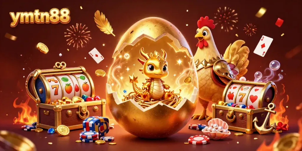Play exciting slots and games at ymtn88 with this colorful casino-themed illustration.