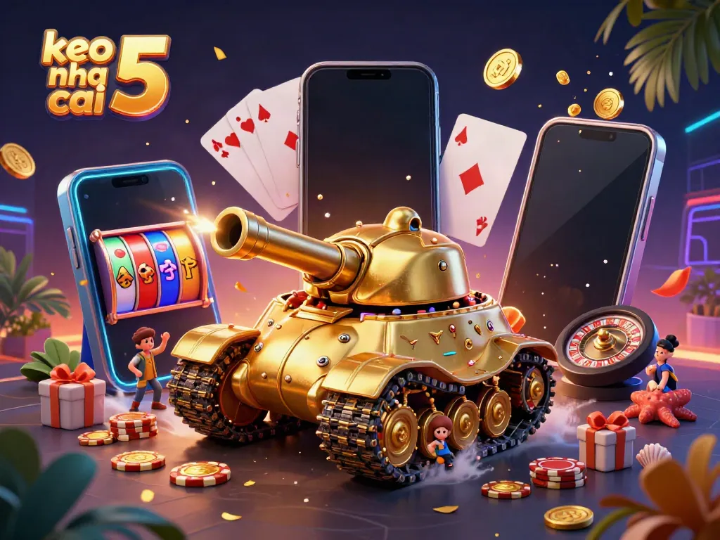 Spin to win at keo nha cai 5 with vibrant casino-themed 3D illustration filled with games and excitement.