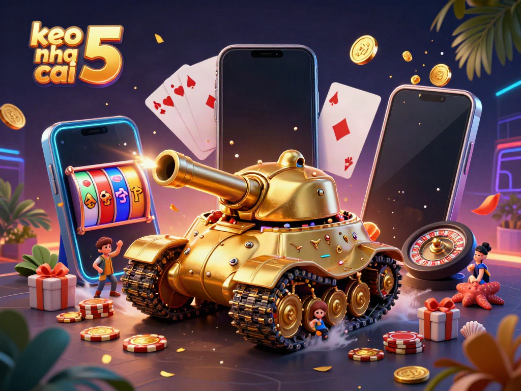 Spin to win at keo nha cai 5 with vibrant casino-themed 3D illustration filled with games and excitement.