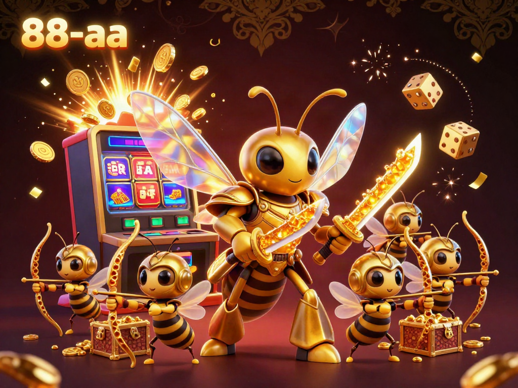 Engage with exciting casino adventures at 88-aa, featuring a vibrant 3D scene of a golden hornet samurai and dynamic gambling elements.