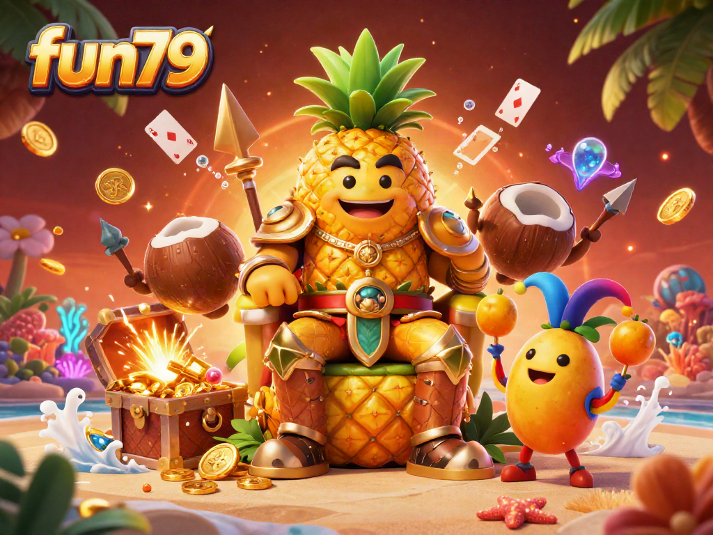 Experience the thrilling fun79 games with vibrant visuals of a golden pineapple king and lively gaming elements.