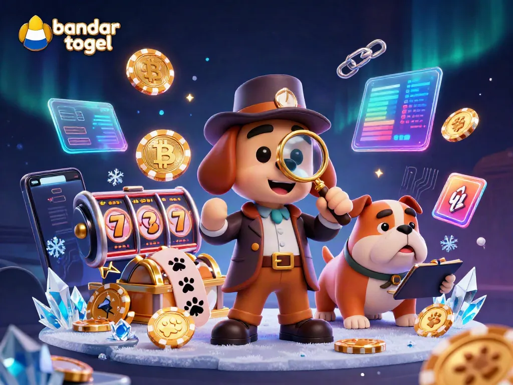 Immerse in the excitement with bandar togel as a detective bloodhound investigates winning poker chip clues in a vibrant casino atmosphere.