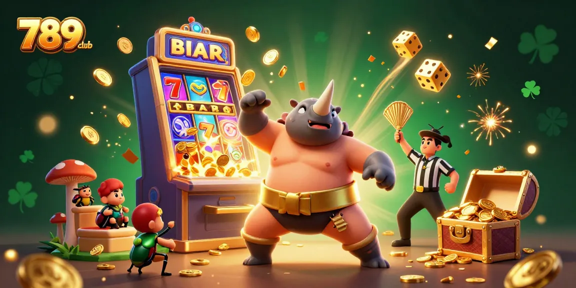 Experience the thrill of 789club with a 3D sumo champion beetle and dynamic casino scene full of excitement.