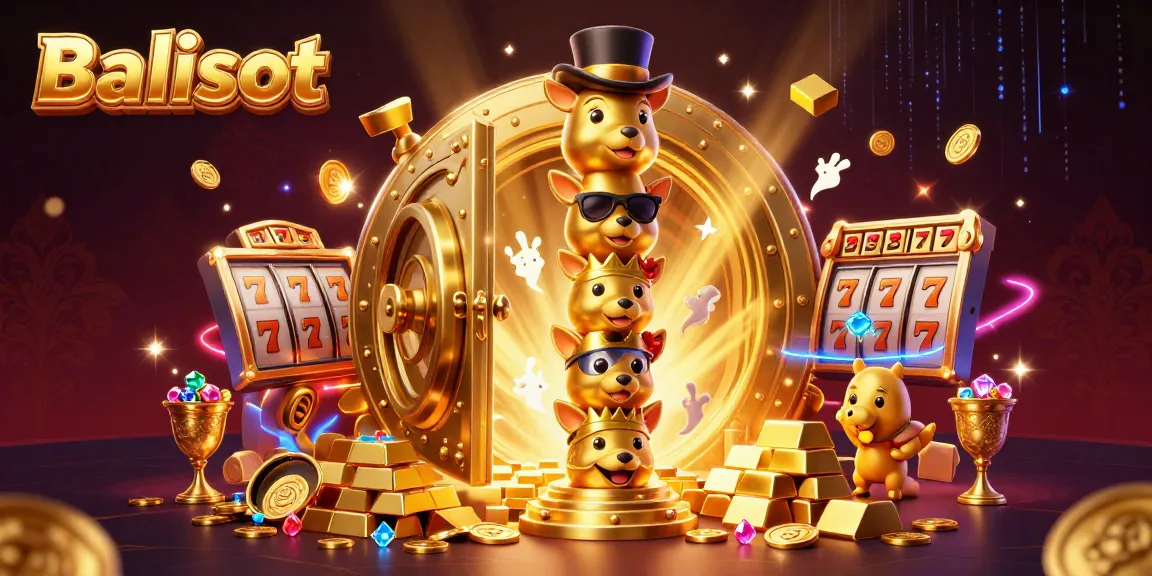 Engaging golden totem pole and casino elements depict Balislot joyfully celebrating winning moments.