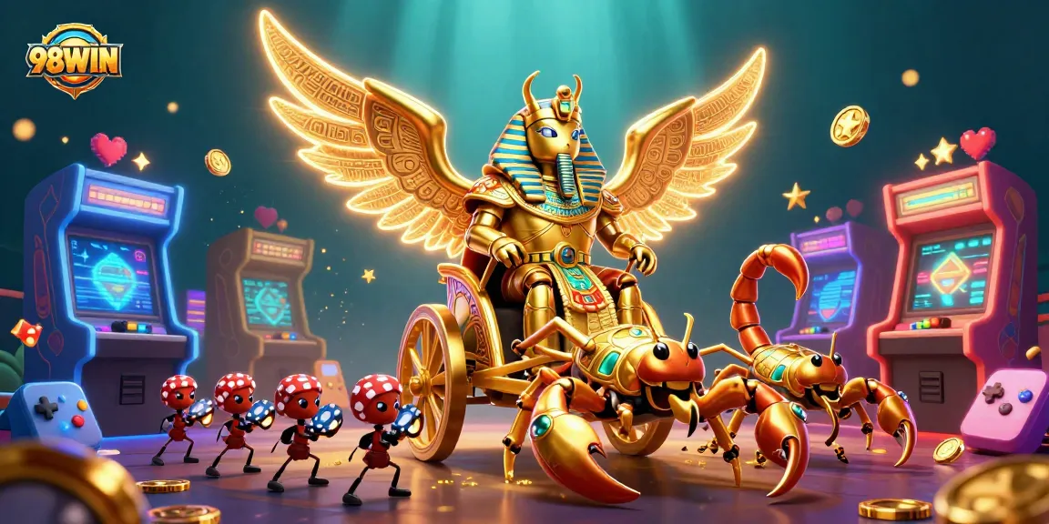 Join the excitement at 98WIN with a vibrant 3D casino scene featuring classic characters and gaming elements.