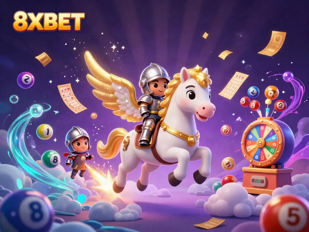 Engage with 8XBET's exciting lottery scenes, featuring vibrant elements and unique characters.