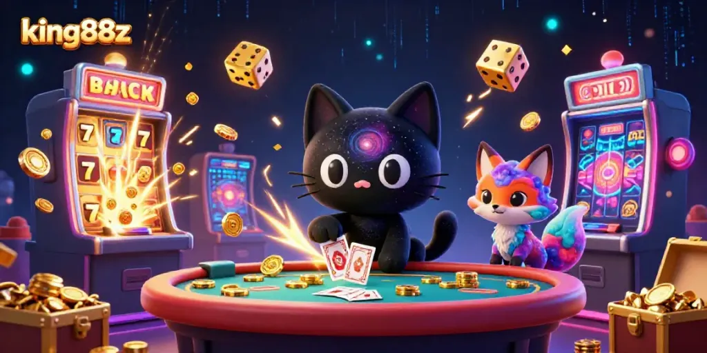 Experience the excitement of king88z at a cosmic casino with captivating characters and vibrant game elements.