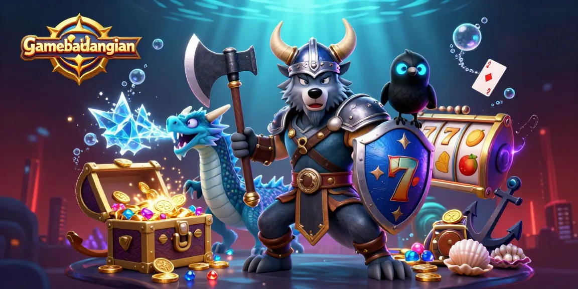 Experience thrilling gameplay with gamebaidangian's Viking character amidst explosive treasure chests and colorful gems.
