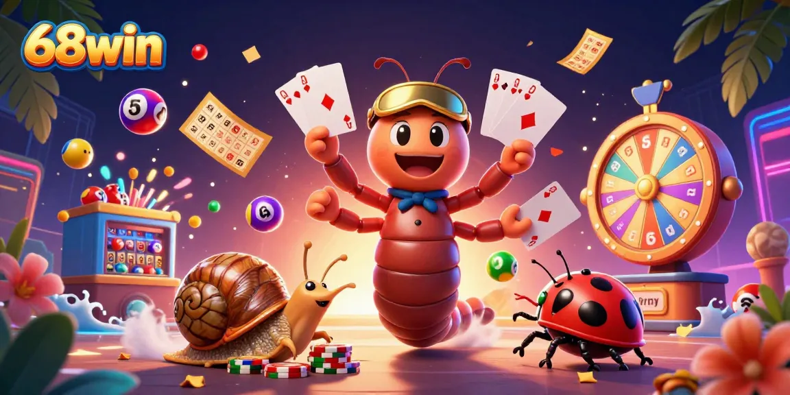 Experience thrilling wins at 68win as colorful lottery balls and festive game elements scatter around excited characters.