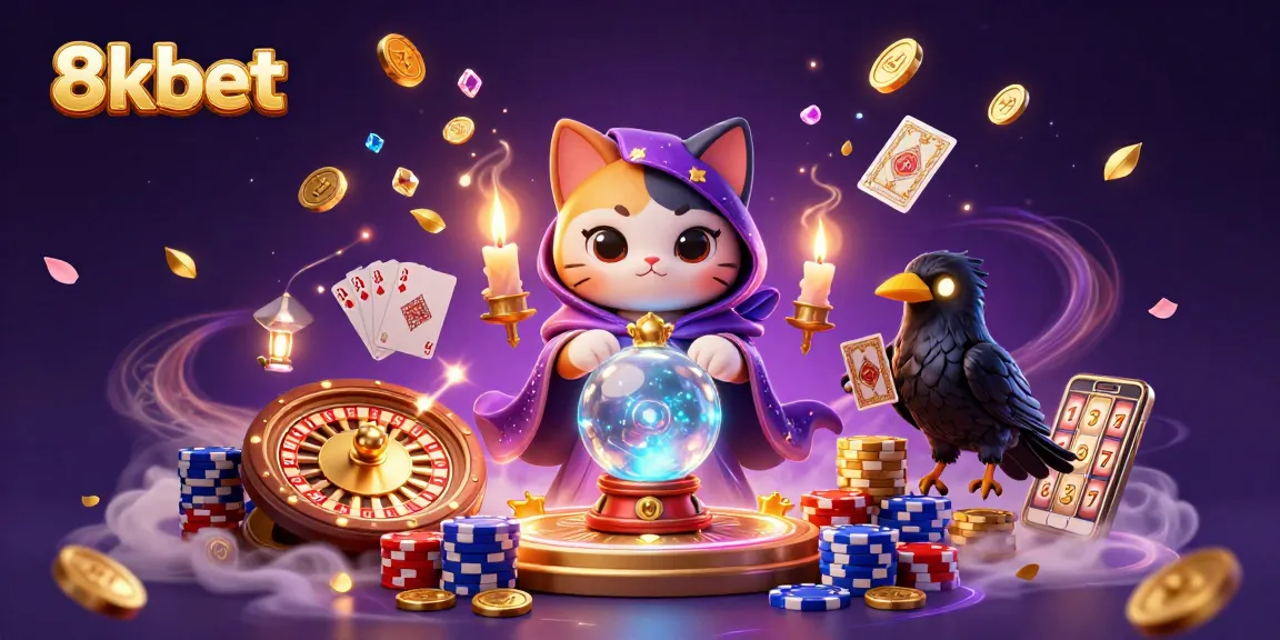 Engage in exciting gameplay at 8xbet with a vibrant 3D casino illustration showcasing mystical characters and dynamic game elements.