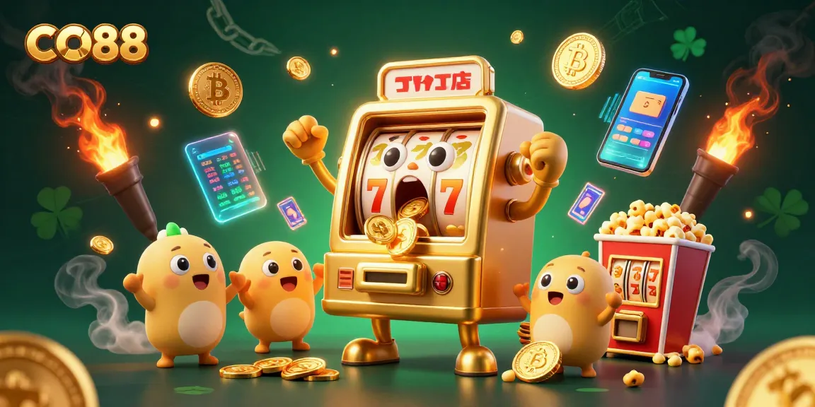 Experience thrilling jackpots with CO88 golden slot machine in a vibrant casino scene.