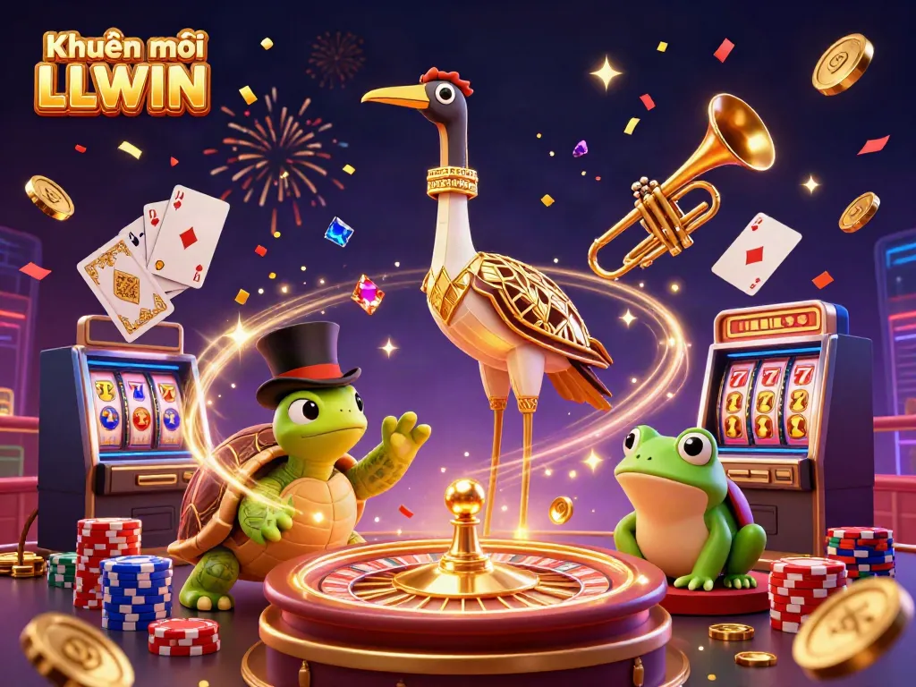 Experience Khuyến mãi LLWIN in a vibrant scene featuring charismatic characters and casino elements.