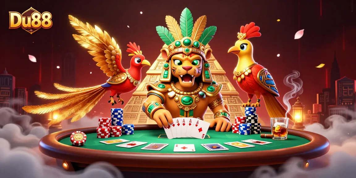 Join the action at Du88 with a 3D Mayan-themed casino scene filled with poker excitement.