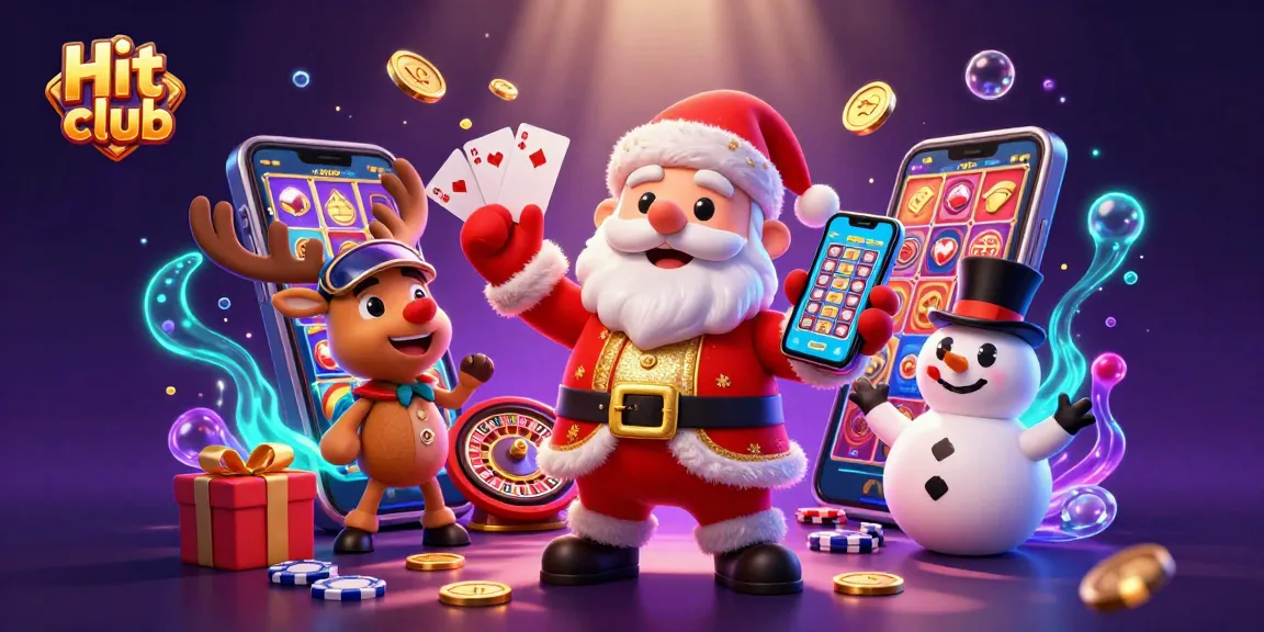 Hit club spins colorful jackpots with Santa and friends at a dynamic casino scene.