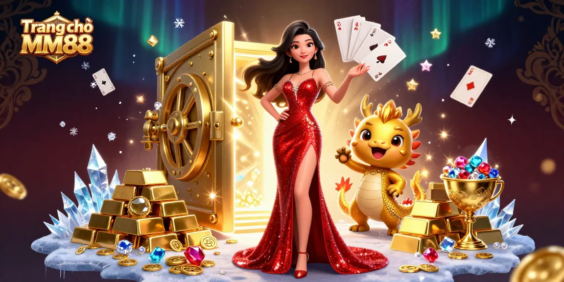 Experience excitement at Trang chủ MM88 with vibrant treasures and a welcoming atmosphere featuring a stunning Asian woman and her golden dragon.