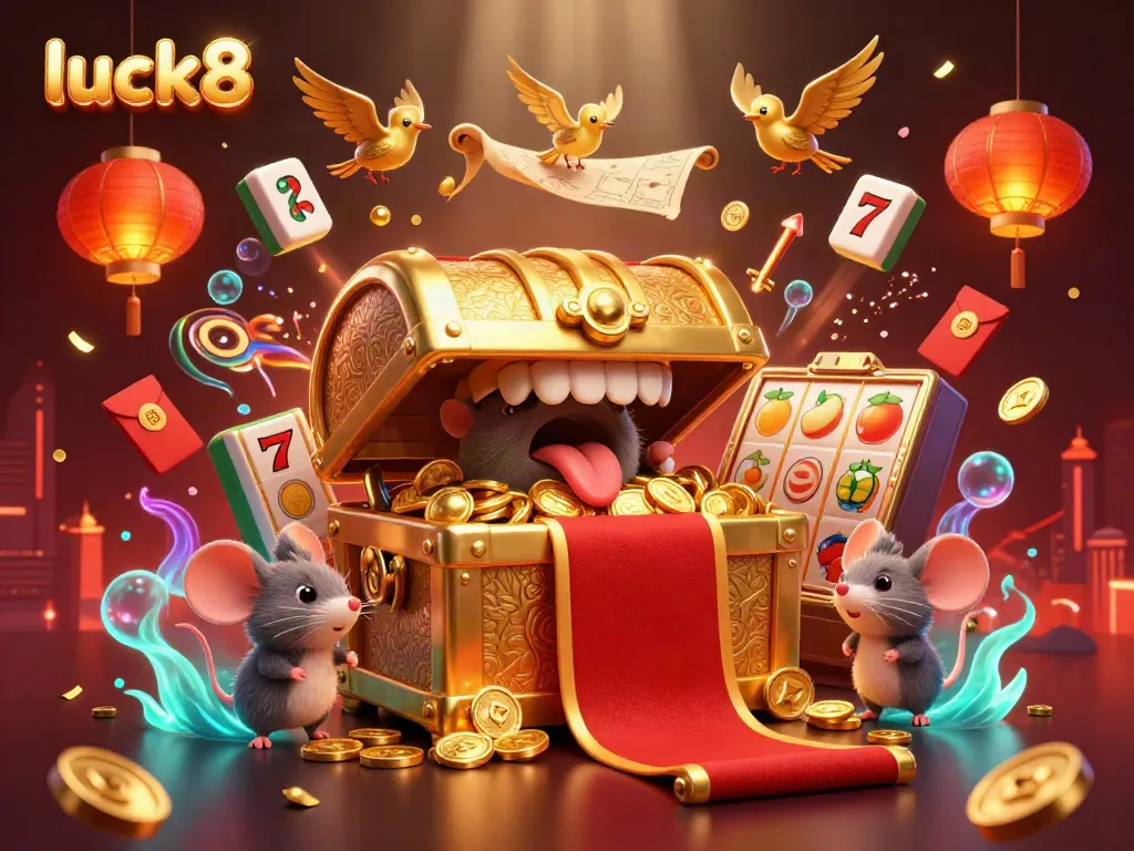 Experience thrilling gameplay with luck8's lively slot machine adventure illustration.