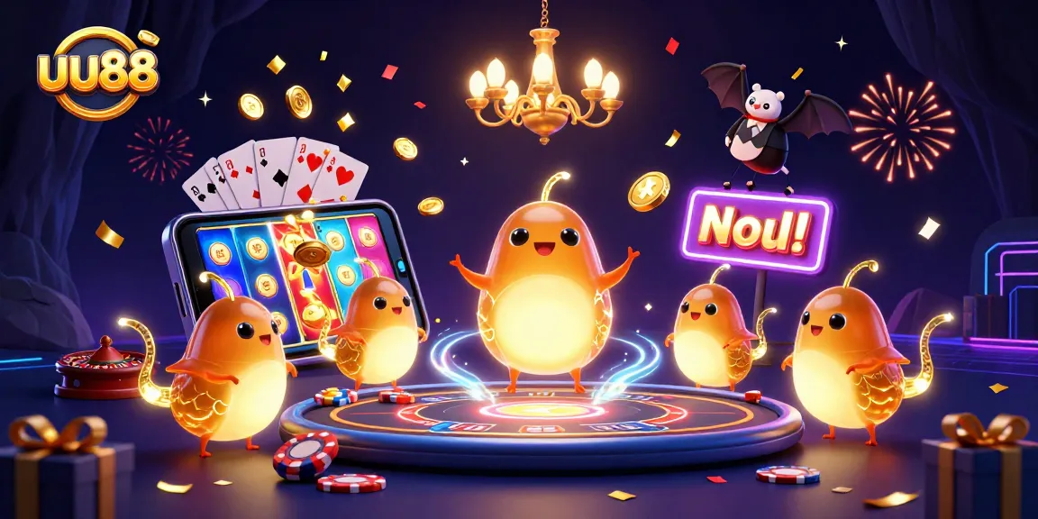 Experience thrilling slot games with uu88 in a vibrant cave casino scene featuring glowworms and unique game elements.
