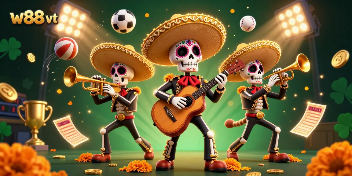 Các thành viên nhạc mariachi cùng với bóng thể thao động động tại w88 vt.
