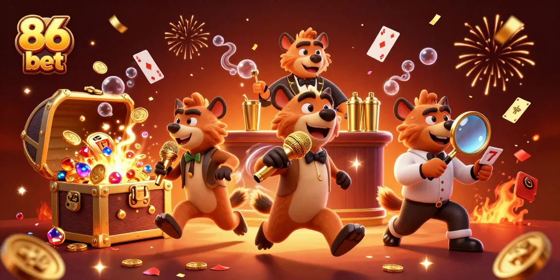 Experience the fun at 86 bet with hyenas in a vibrant casino atmosphere.