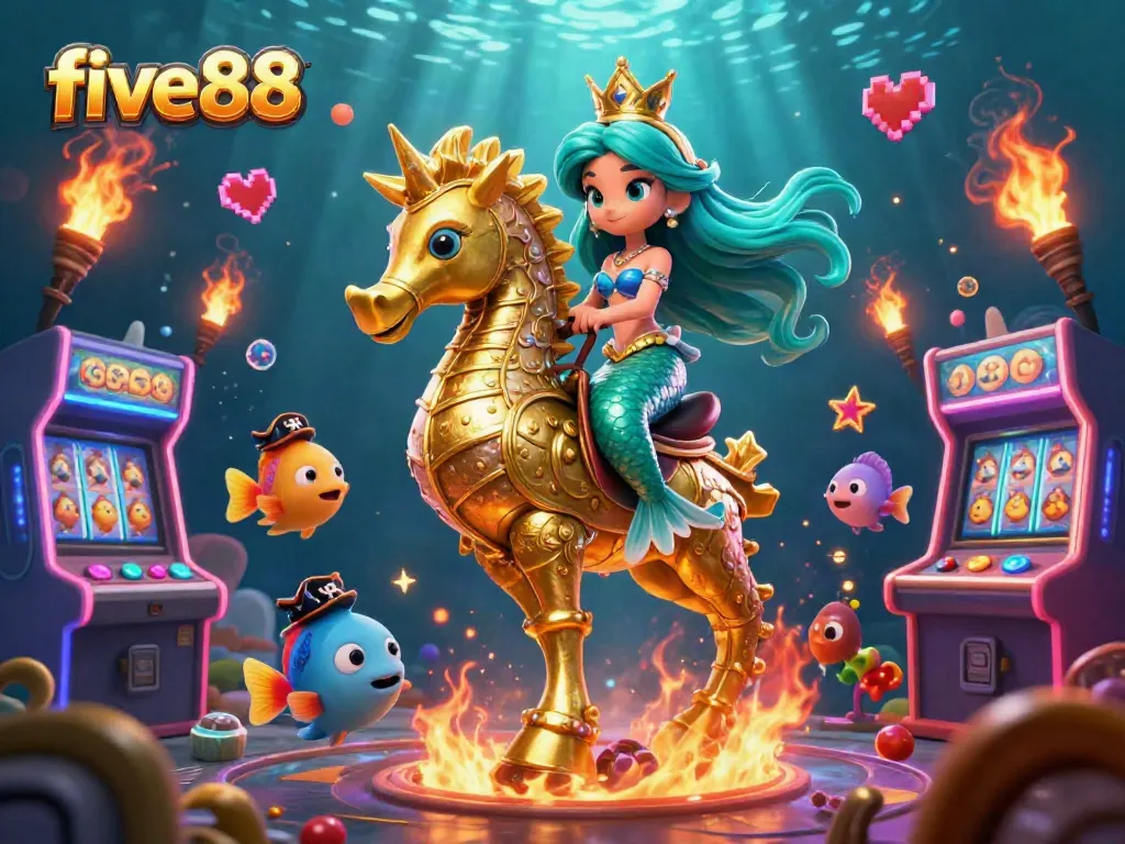Experience the thrill of five88 in an exciting casino-themed illustration featuring vibrant characters and dynamic slot game elements.