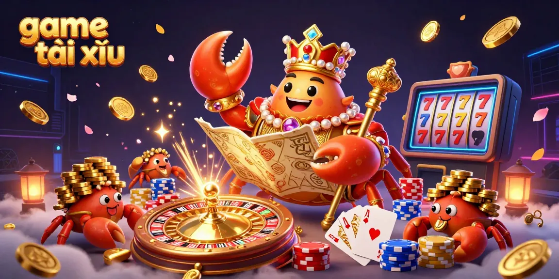 Experience the excitement of game tài xỉu as the golden crab emperor reigns over a vibrant casino scene.