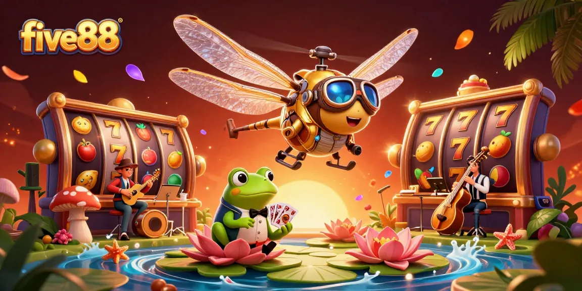 Engage in thrilling gameplay at five88 casino with vibrant slot reels and animated characters.